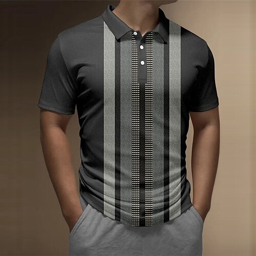 

Herre POLO T-skjorte Golf skjorte Grafiske trykk Geometri Aftæpning Grå utendørs Gate Kort Erme Knapp ned Trykt mønster Klær Mote Designer Fritid Myk