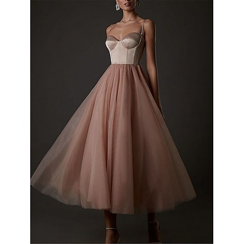 

Per donna Vestito da festa Abito da ritorno a casa Vestito svasato Vestito longuette Bianco Rosa Senza maniche Colore puro Retato Estate Primavera Autunno Con bretelline Festa Evento Invitati del