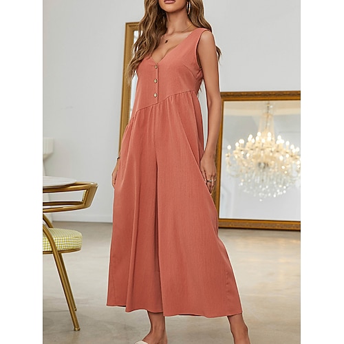 

Damen Jumpsuit Taste Feste Farbe V Ausschnitt Ordinär Casual Täglich Urlaub Regular Fit Ärmellos Schwarz Orange S M L XL Frühling