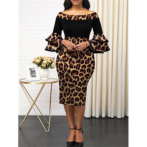 

Per donna Abito da lavoro Vestito tubino Abito semi formale Di tendenza Manica svasata Vestito longuette Stampa Senza spalline Manica corta Leopardo Standard Leopardo Estate Primavera S M L XL XXL