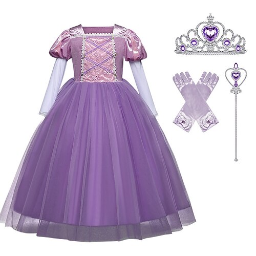 

Bambino Da ragazza Vestito da festa Lustrini Vestito da festa Maxi Vestito Prestazioni Increspato Colletto quadrato Manica corta Elegante Vestito 3-12 anni Estate Viola