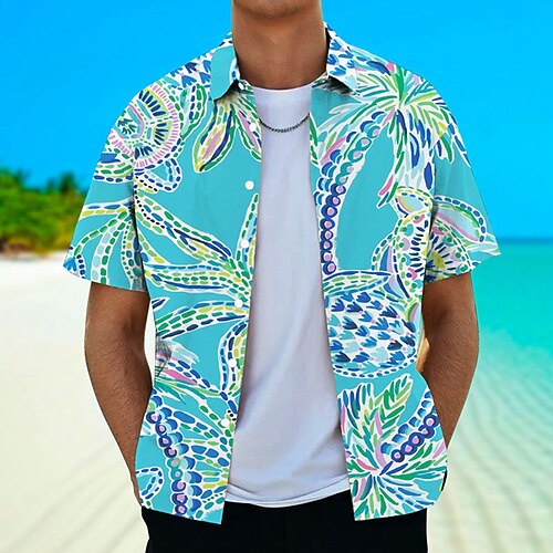 

Men's Shirt Summer Hawaiian Shirt Coconut Tree Graphic Prints Reef Turndown Blue Green Street Casual Short Sleeves Button-Down Print Clothing Apparel Tropical Fashion Hawaiian Designer