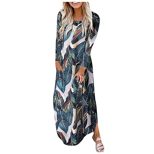 

kvinders lang sweater kjole maxi sweater kjole afslappet sweater kjole swing sweater kjole print sweater kjole grafisk blomst afslappet moderne hjem daglig ferie split print langærmet rund hals