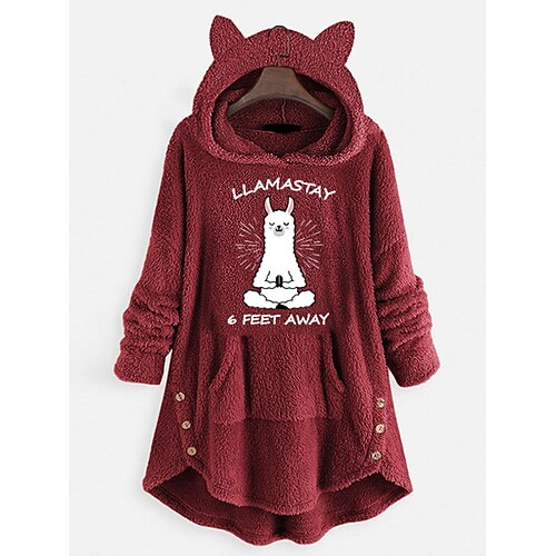 

Inspired by Animal alpaca Sweatshirt Cat Ear Fleece Hoodie Anime Pront Pocket Teddy Plain Button Hoodie For Women's Adults' Hot Stamping Flannel Casual Daily