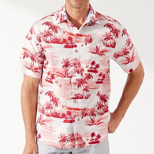 

Herre Hawaii skjorte Skjorte med knapper Sommerskjorte Uformell skjorte Hvit Blå Rød Lilla Kortermet Grafisk Kokosnøttre Aftæpning Gate Feriereise Knapp ned Klær Mote Hawaiisk Fritid