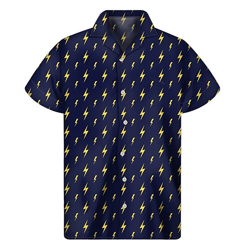

Men's Shirt Summer Hawaiian Shirt Lightning Graphic Prints Turndown Navy Blue Casual Holiday Short Sleeve Button-Down Print Clothing Apparel Tropical Fashion Hawaiian Soft