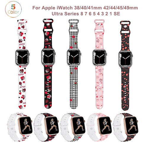 

Stampa floreale Compatibile con Cinturino dell'Apple Watch 38mm 40mm 41mm 42mm 44mm 45mm 49mm Impermeabile Robusto Regolabili Silicone Cinturino di ricambio per iwatch Serie Ultra 8 7 6 5 4 3 2 1 SE