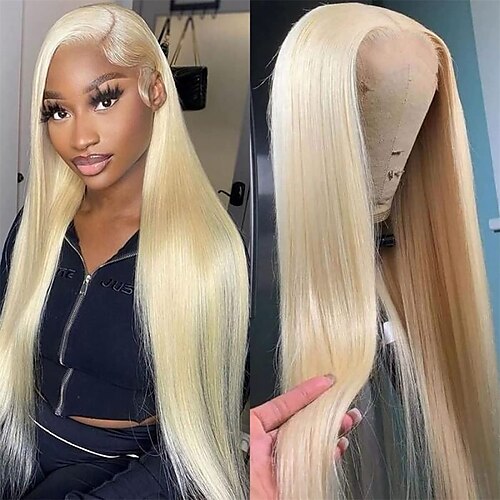 

613 honningblond 13x4 blonde frontparykker menneskehår færdigplukket med babyhår 180 tæthed 12a brasiliansk remy hår silke lige blonder frontal paryk til kvinder 24 tommer