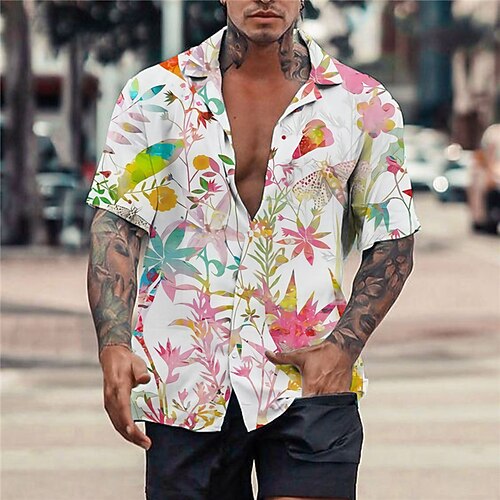 

Men's Shirt Summer Hawaiian Shirt Graphic Prints Leaves Turndown Red Green Casual Holiday Short Sleeve Button-Down Print Clothing Apparel Tropical Fashion Hawaiian Soft