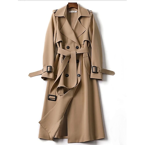 

Women's Trench Coat Long Solid Color Patchwork Coat Black Blue Camel Beige Daily Fall Single Breasted Regular Fit S M L XL XXL 3XL