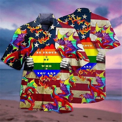 

Homme Chemise Chemise hawaïenne Drapeau à imprimé arc-en-ciel Imprimés Photos Fierté Col rabattu Arc-en-ciel Casual Sortie Manche Courte Bouton bas Imprimer Vêtement Tenue Tropique Mode Hawaïen