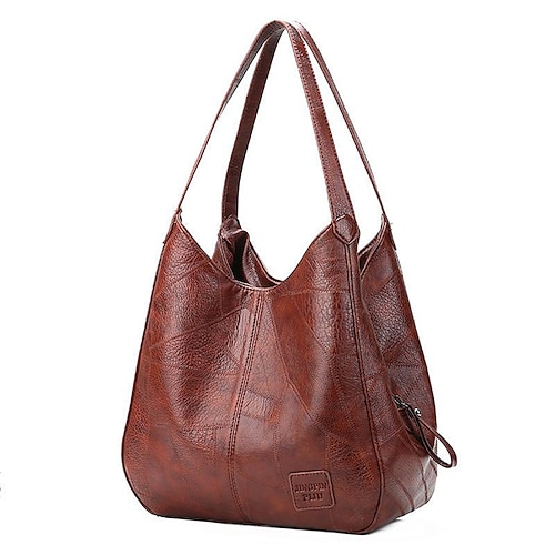 

Women's Shoulder Bag Hobo Bag PU Leather Outdoor Office Shopping Large Capacity Solid Color claret Red Brown Black Brown