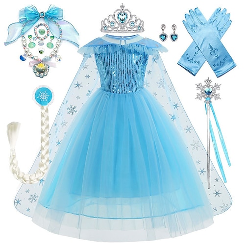 

Frozen Fairytale Princess Elsa Flower Girl Dress Theme Party Costume Tulle Dresses Girls' Movie Cosplay Halloween Blue With Accessories Dress Carnival Masquerade Cotton World Book Day Costumes