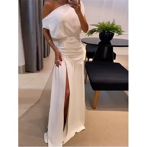

Dame Tubekjole Formell kjole Lang kjole Maxikjole Svart Hvit Rød Kortermet Ren farge Åpen rygg Sommer Vår Løse skuldre Fest Aftenselskap Tynn 2023 S M L XL / Elegant kjole / Delt