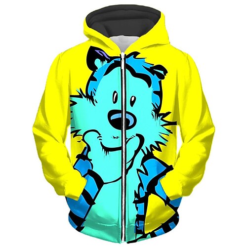 

Herren Kapuzenshirt mit durchgehendem Reißverschluss Jacke Gelb Mit Kapuze Tier Tiger Grafik-Drucke Zip Bedruckt Sport Natur Täglich Sport 3D-Druck Strassenmode Designer Casual Frühling Herbst