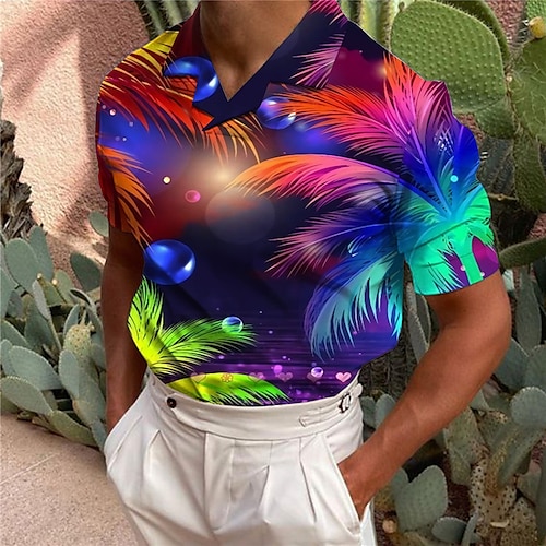 

Herre POLO T-skjorte Golf skjorte Grafiske trykk Blader Aftæpning Gul Rød utendørs Avslappet Kort Erme Trykt mønster Klær Mote Designer Fritid Pustende