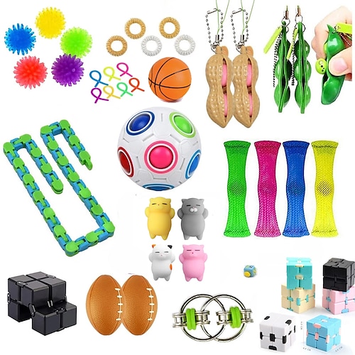 

80 pièces jouets sensoriels haricot anti-stress cordes extensibles poussez-le visqueux chaîne pop cube arc-en-ball mini jouet à presser pour adultes enfants cadeau