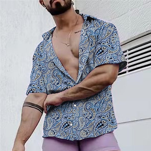 

Homens Camisa Social Camisa havaiana Floral Estampas Abstratas Aberto para a Lateral Amarelo Azul Rua Casual Manga Curta Botão para baixo Imprimir Roupa Tropical Moda Boho Havaiana