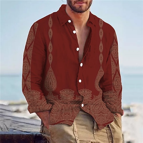 

Men's Shirt Floral Graphic Prints Vintage Turndown Wine Blue Outdoor Street Long Sleeve Button-Down Print Clothing Apparel Tropical Sports Boho Streetwear