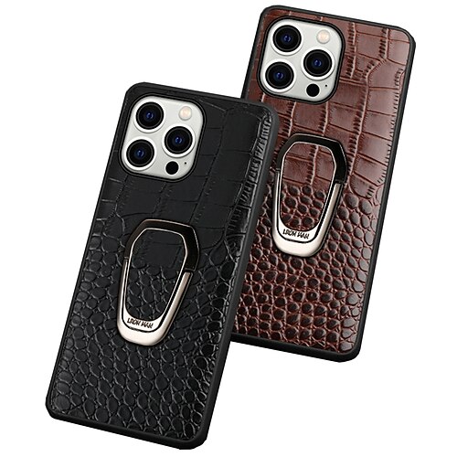 

telefono Custodia Per Apple Per retro iPhone 14 Pro Max Plus 13 12 11 Mini X XR XS 8 7 Supporto ad anello A prova di sporco Pelle Tinta unita vera pelle TPU Metallo