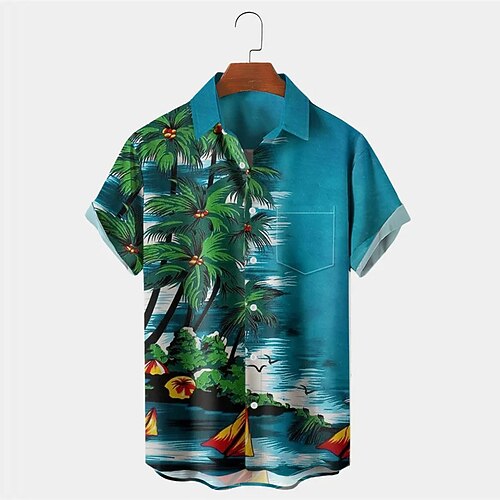 

Men's Shirt Summer Hawaiian Shirt Coconut Tree Graphic Prints Turndown Blue Outdoor Street Short Sleeves Button-Down Print Clothing Apparel Tropical Fashion Hawaiian Designer