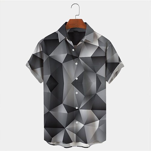 

Men's Shirt Summer Hawaiian Shirt Optical Illusion Graphic Prints Turndown Gray Outdoor Street Short Sleeves Button-Down Print Clothing Apparel Tropical Fashion Hawaiian Designer