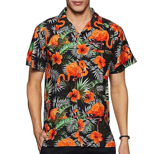 

Men's Shirt Summer Hawaiian Shirt Floral Flamingo Graphic Prints Turndown Black Pink Blue Orange Green Casual Going out Short Sleeves Button-Down Print Clothing Apparel Tropical Hawaiian Designer