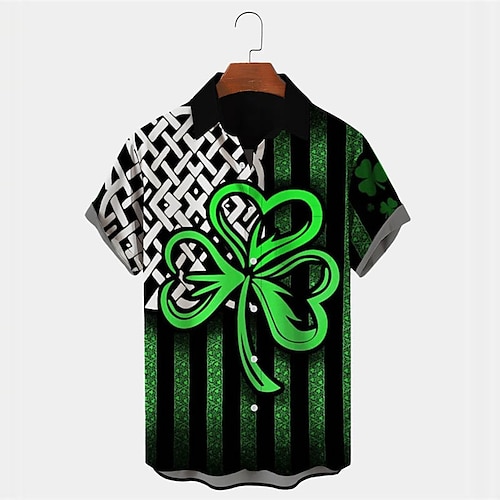 

Men's Shirt Summer Hawaiian Shirt Striped Graphic Prints Clover Turndown Green Outdoor Street Short Sleeves Button-Down Print Clothing Apparel Tropical Fashion Hawaiian Designer