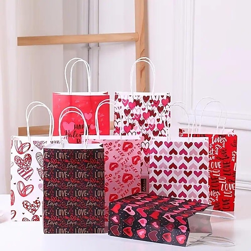 

6 PCS Valentine's Day Love Decorative Gift Bags Wrapping Paper for Gift Decoration Party 8.275.93.15 inch Kraft Paper 21158cm , Kraft Paper Bag, Goodie Bag, Goody Bag