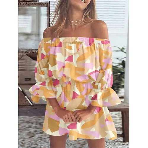 

kvinners fritidsgenser kjole print genser kjole floral rynket ryggløs off shoulder mini genser kjole grunnleggende daglig ferie halvermet løs passform gul sommer vår s m l xl