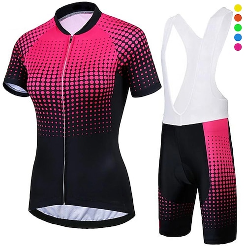 

21Grams Dame Sykkeljersey med bib-shorts Kortermet Fjellsykling Veisykling Gul Rød Blå Polkadotter Sykkel Pustende Ultrafiolettbestandig Hurtigtørkende Spandex sport Helfarge Polkadotter Mønstret Klær