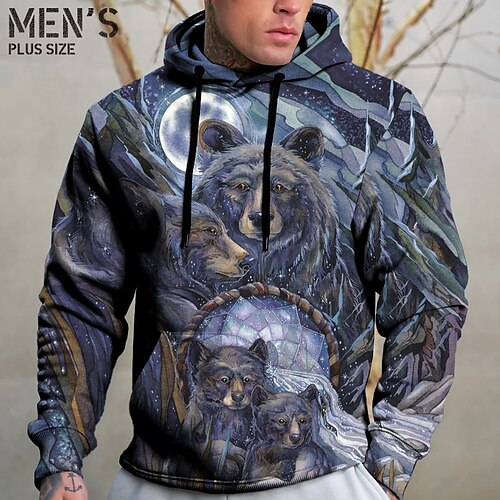 

Per uomo Plus Size Felpa con cappuccio pullover Grande e alto Animali Con cappuccio Manica lunga Primavera & Autunno Essenziale Di tendenza Streetwear Comodo Da tutti i giorni Da mare Top