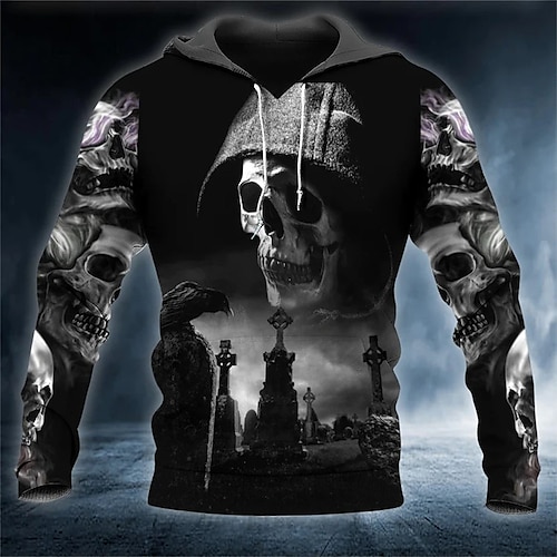 

Herren Hoodie Sweatshirt Kapuze Schwarz Mit Kapuze Totenkopf Motiv Grafik-Drucke Bedruckt Täglich Sport 3D-Druck Basic Strassenmode Designer Frühling Herbst Bekleidung Kapuzenpullover Sweatshirts