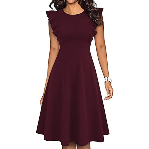 

Per donna Retrò Elegante Abito vintage Vestito longuette Esterno Ufficio Con balze Liscio Girocollo Senza maniche Standard Estate Primavera 2023 Nero Vino S M L XL