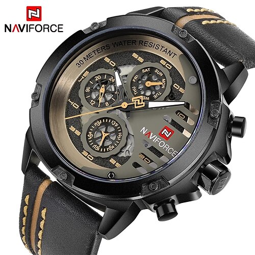 

Naviforce hommes montres top marque de luxe étanche 24 heures date montre à quartz homme en cuir sport montre-bracelet hommes étanche horloge