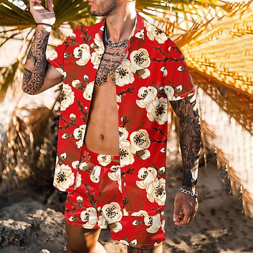 

Per uomo Completo di camicia Camicia hawaiana Camicia Aloha Floreale Collo ripiegabile Rosso Stampa 3D Esterno Informale Manica corta Stampa 3D Bottone giù Abbigliamento Di tendenza Informale