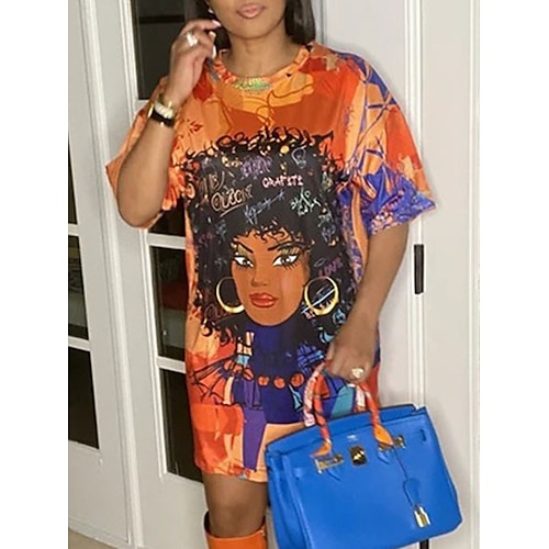 

Dame Uformell kjole T skjortekjole Print kjole Abstrakt Trykt mønster Crew-hals Mini kjole Mote Gatemote utendørs Daglig Kortermet Løstsittende Blå Fuksia Oransje Sommer Vår S M L XL XXL