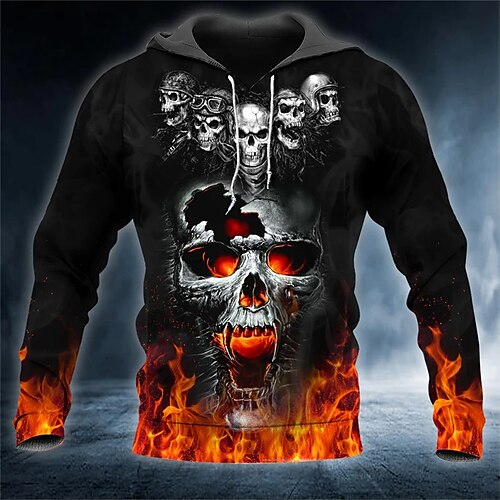 

Herren Hoodie Sweatshirt Kapuze Schwarz Mit Kapuze Totenkopf Motiv Grafik-Drucke Flamme Bedruckt Täglich Sport 3D-Druck Basic Strassenmode Designer Frühling Herbst Bekleidung Kapuzenpullover