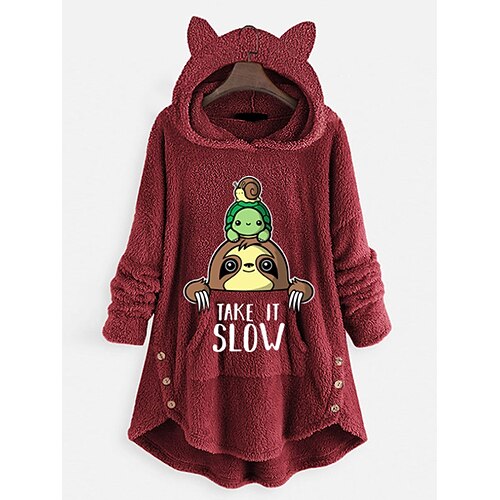 

Inspired by Animal Sloth Sweatshirt Cat Ear Fleece Hoodie Anime Pront Pocket Teddy Plain Button Hoodie For Women's Adults' Hot Stamping Flannel Casual Daily