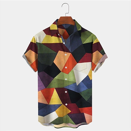 

Hombre Camisa camisa hawaiana Estampados Geometría Cuello Vuelto Arco Iris Exterior Calle Mangas cortas Abotonar Estampado Ropa Tropical Moda Hawaiano Design