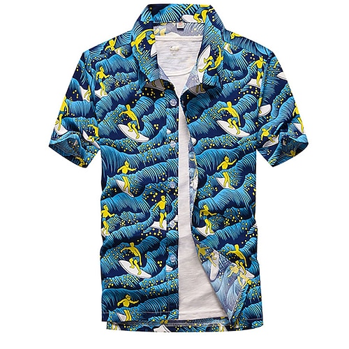

Men's Shirt Summer Hawaiian Shirt Graphic Prints Surf Turndown Blue Street Casual Short Sleeves Button-Down Print Clothing Apparel Tropical Fashion Hawaiian Designer