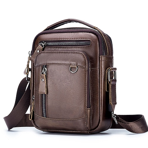 Men's Unisex Messenger Bag Sling Shoulder Bag Crossbody Bag Nappa Leather  Cowhide Formal Outdoor Daily Zipper Vintage Fashion Dark Brown Black Brown  2024 - $40.99