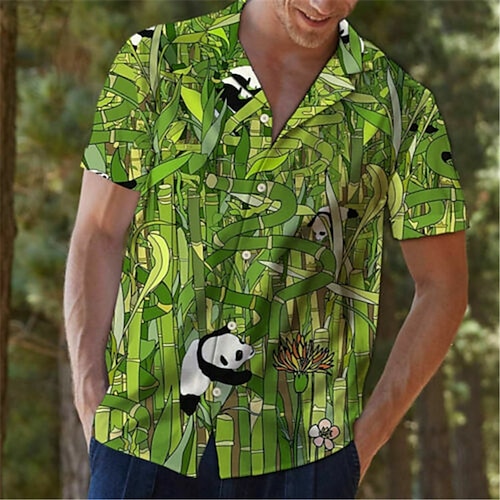 

Men's Shirt Summer Hawaiian Shirt Panda Graphic Prints Bamboo Turndown Green Casual Holiday Short Sleeve Button-Down Print Clothing Apparel Tropical Fashion Hawaiian Soft