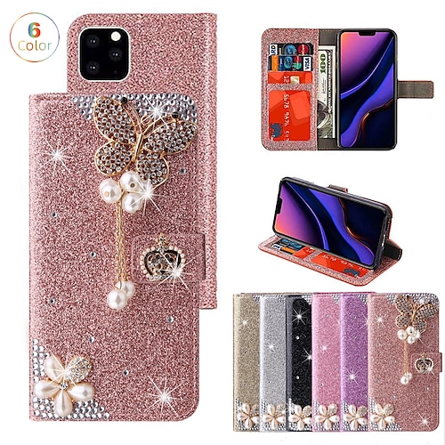 

Handy Hülle Handyhüllen Für Apple Brieftasche Kartenetui iPhone 14 13 12 11 Plus Pro Max Strass Magnetischer Flip Ständer Glänzender Schein Kristalldiamant PU-Leder