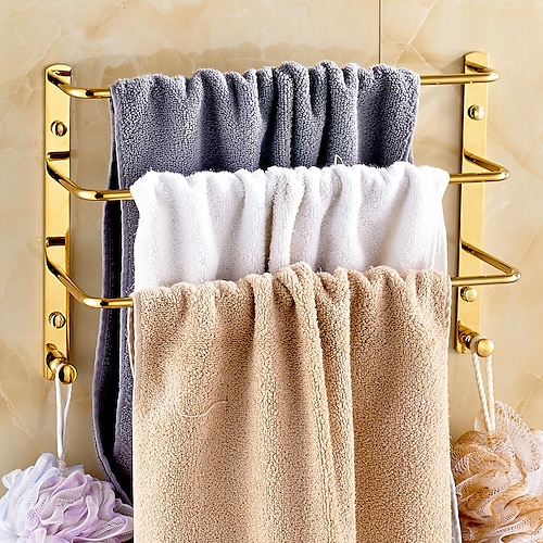 

portasciugamani a parete, 100% rame ottone 3 ripiani portasciugamani per bagno 52 cm portasciugamani portasciugamani portasciugamani (oro)