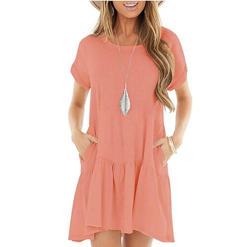 

Women's Casual Dress T Shirt Dress Tee Dress Mini Dress Pink Wine Red Short Sleeve Pure Color Ruched Spring Summer Crew Neck Classic Daily Weekend 2023 S M L XL