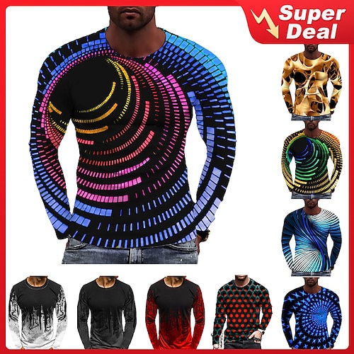 

Men's T shirt Tee Graphic Prints Spiral Stripe Crew Neck A B C D E 3D Print Daily Holiday Long Sleeve Print Clothing Apparel Designer Casual Big and Tall