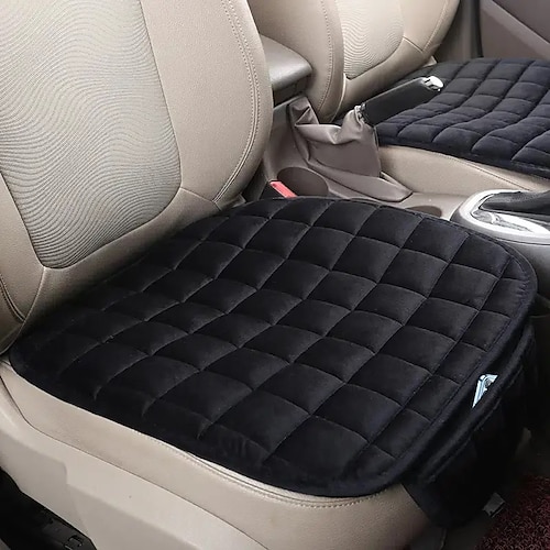 1pc Brown Plush Car Seat Cushion With Non-slip Rubber Bottom & Storage  Pocket, Made Of And Comfortable Down Material, Suitable For Sedans And Suvs  In All Seasons