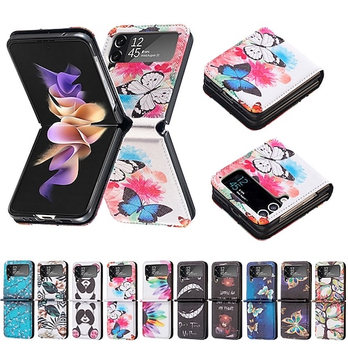 

Phone Case For Samsung Galaxy Back Cover Z Flip 4 Z Flip 3 Flip Full Body Protective Anti-Scratch Flower TPU PU Leather
