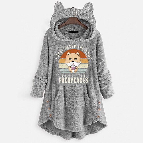 

Inspired by Animal Sweatshirt Cat Ear Fleece Hoodie Anime Pront Pocket Teddy Plain Button Hoodie For Women's Adults' Hot Stamping Flannel Casual Daily